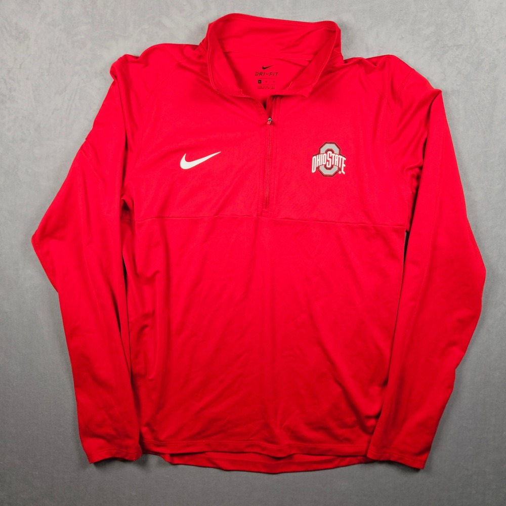 Nike Ohio State University Buckeyes Sweatshirt Mens XL Red 1/4 Zip Dri-FIT Logos